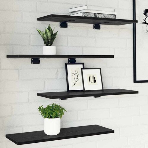 Police za knjige 4 pcs Crna 60 x 20 x 1,5 cm Konstruirano drvo Cijene