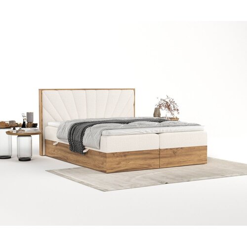 Maison de R&amp;ecirc;ve Kremno bela/v naravni barvi boxspring postelja s prostorom za shranjevanje 160x200 cm Asahi &amp;ndash; Slike