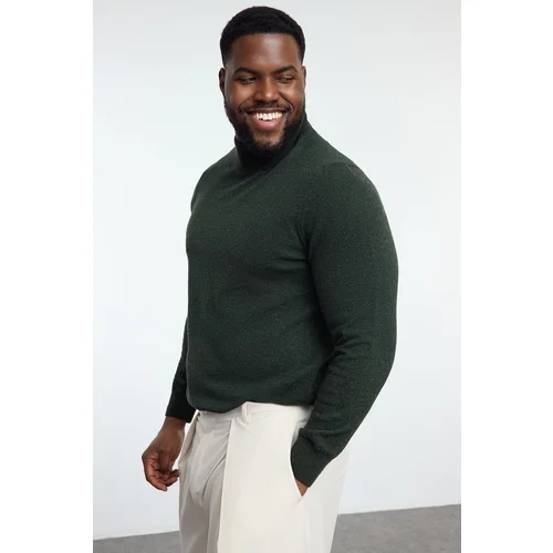 Trendyol Khaki FL Men's Slim Half Turtleneck Plain Knitwear Plus Size Sweater