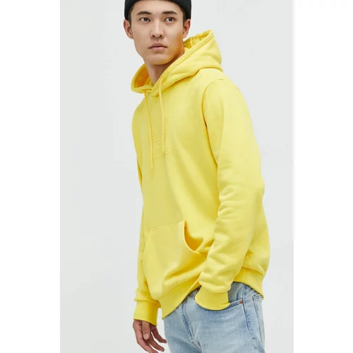 Adidas Pamučna dukserica za muškarce, boja: žuta, s kapuljačom, s tiskom