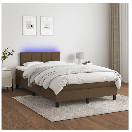  Box spring postelja z vzmetnico LED tem. rjava 120x200 cm blago