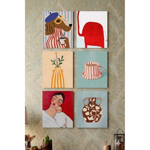 WALLXPERT Art6Cnvset3-1520 Multicolor Decorative Canvas Painting (6 Pieces) Cene
