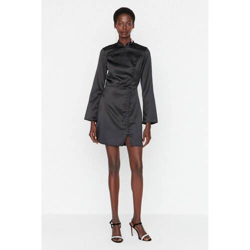 Trendyol Black Slit Detailed Satin Dress Slike
