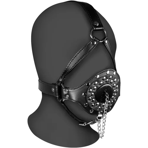 Ouch! Xtreme Open Mouth Gag Head Harness with Plug Stopper Black