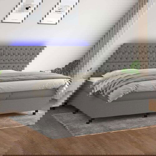  Box spring postelja z vzmetnico LED temno siva 200x200 cm blago, (20726841) Slike