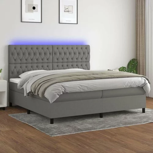  Box spring postelja z vzmetnico LED temno siva 200x200 cm blago, (20726841)