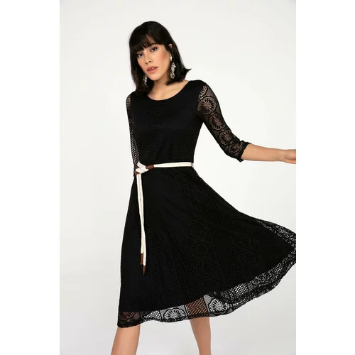 By Saygı Zippered Back, Belted, Lined Turvacal Sleeve Dress