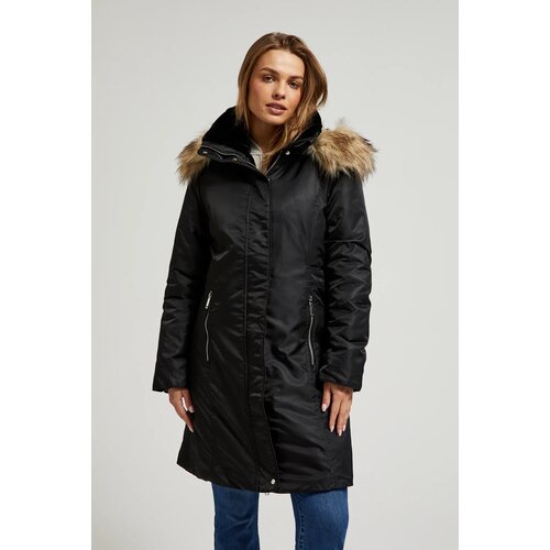 Moodo Women&amp;#039;s jacket with fur hood - black Slike