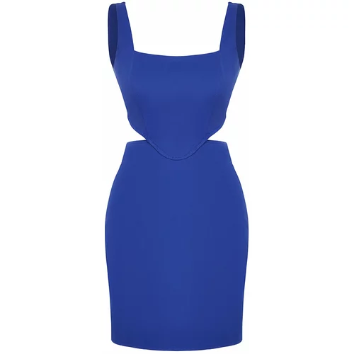 Trendyol Blue A-Cut Mini Cotton Woven Window/Cut Out Detail Woven Mini Dress