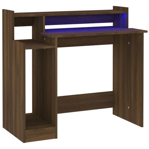 Maison Chic Pisalna miza - pisarni&amp;scaron;ka miza - Računalni&amp;scaron;ka miza z LED lučkami rjavi hrast 97x45x90 cm inž. les, (21785396) Slike