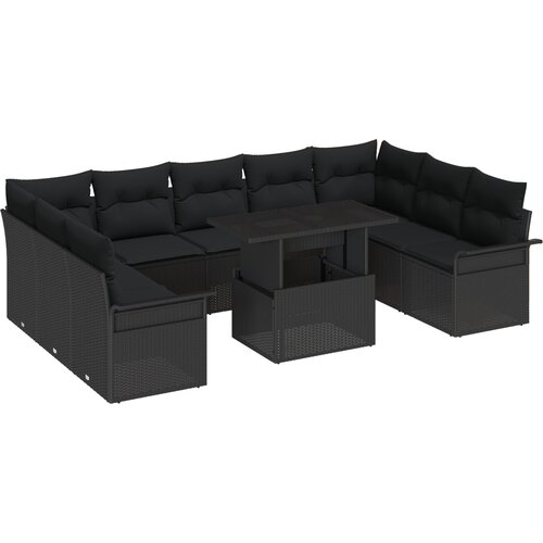 vidaXL 10-delna vrtna sofa garnitura z blazinami Črna Poli ratan Cene