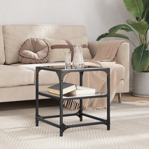 The Living Store Klubska mizica s črno stekleno povr&amp;scaron;ino 40x40x45 cm jeklo - Klubska Mizica, (21495908) Slike