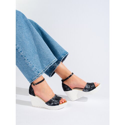 SHELOVET Wedge sandals for women black and white Slike