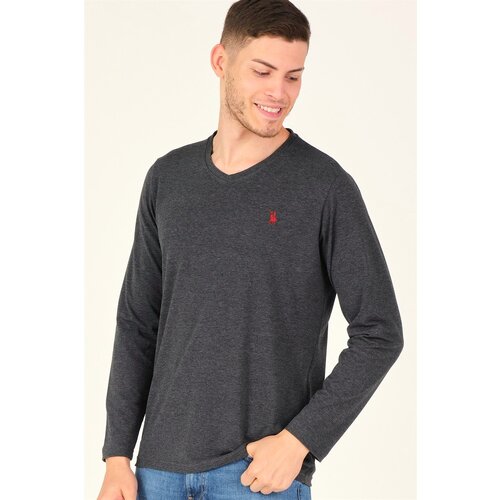 Dewberry T8587 V COLLAR MEN'S SWEATSHIRT-ANTHRACIC Cene
