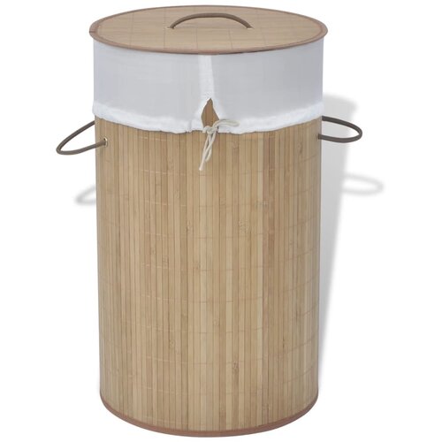 VidaXL 242723 Bamboo Laundry Bin Round Natural Slike