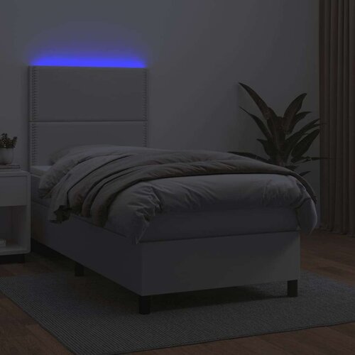  Krevet box spring s madracem LED bijeli 100x200 cm umjetna koža Slike
