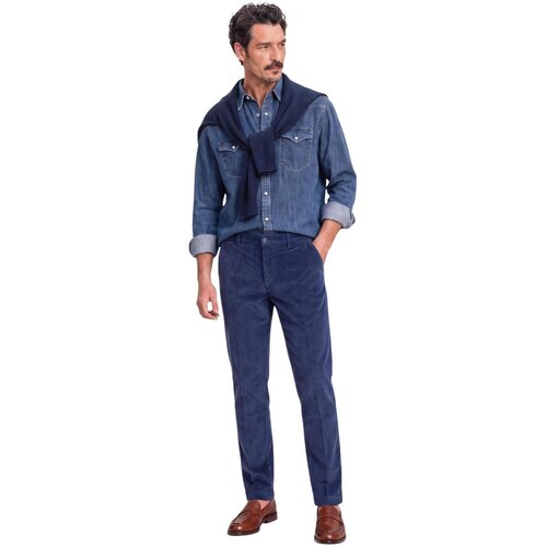 Borghese Hlače Aurelio - pantalone velluto a coste 6WPA21 26VL127 Modra Slike