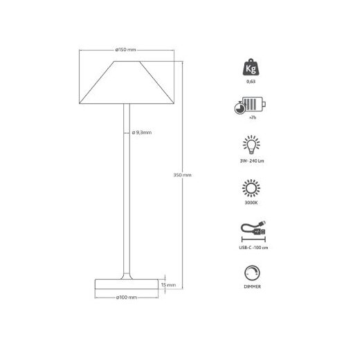 Kelu Liberty lampa, aluminijska stolna svjetiljka s crnom baterijom od 3W Slike