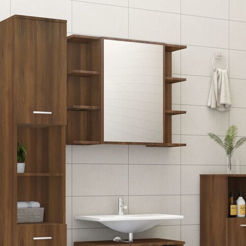 vidaXL Kupaonski ormarić s ogledalom boja hrasta 80x20,5x64 cm drveni Cijene