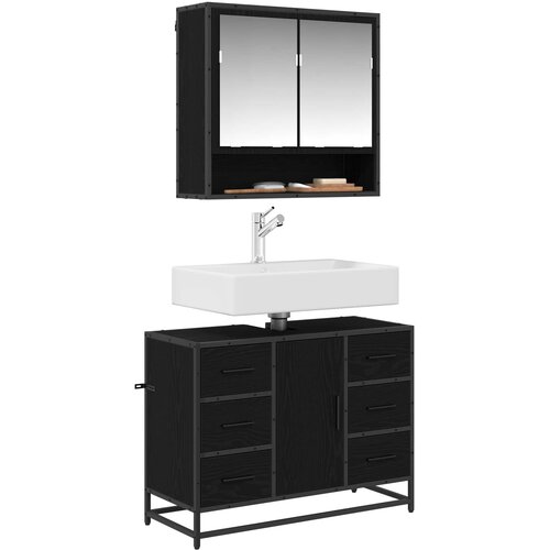  Set namje&amp;scaron;taja za kupaonicu 2 kom. Crni hrast 80 x 33 x 60 cm Slike