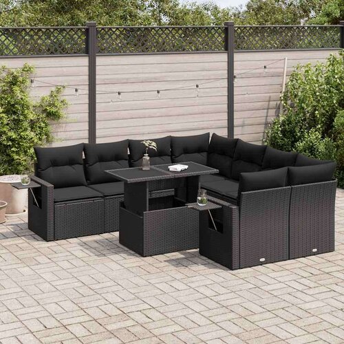  9-dijelni set vrtnih sofa s jastucima crni od poliratana Cijene