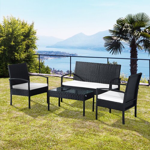 Outsunny Komplet vrtnega pohi&amp;scaron;tva iz sintetičnega ratana, ki ga sestavljajo 1 mizica za kavo, 2 fotelja in 1 dvosedežni kavč črno-krmne barve, (20754306) Slike