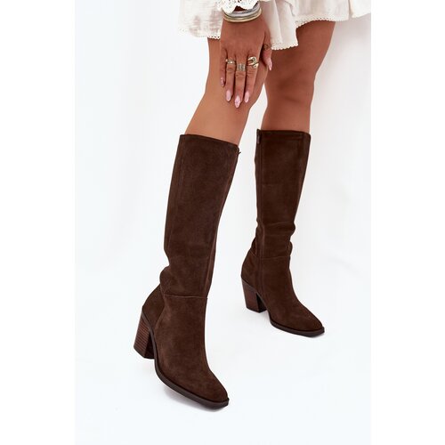 Zazoo Suede Knee High Boots With Zip Chocolate Lissara Slike