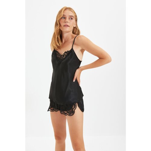 Trendyol Black Lace Detailed Satin Pajamas Set Slike