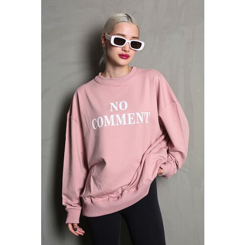 Madmext Women's Pink Crew Neck Printed Oversize Sweatshirt Cene