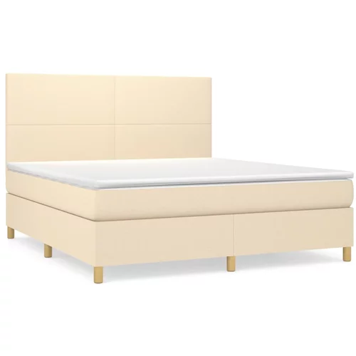 vidaXL Box spring postelja z vzmetnico krem 180x200 cm blago, (20894439)
