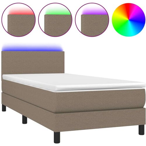  Krevet box spring s madracem LED smeđesivi 90x200 cm tkanina Slike