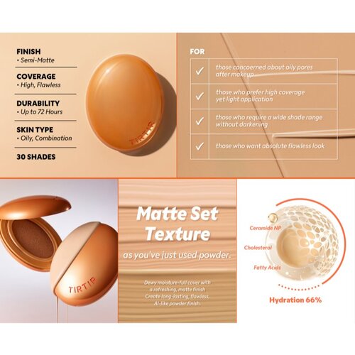 TIRTIR Mask Fit AI Fliter Cushion dolgoobstojni tekoči puder v gobici z mat učinkom odtenek 17N Vanilla 18 g Slike