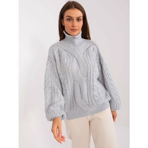 Fashion Hunters Grey women's oversize sweater with turtleneck Slike