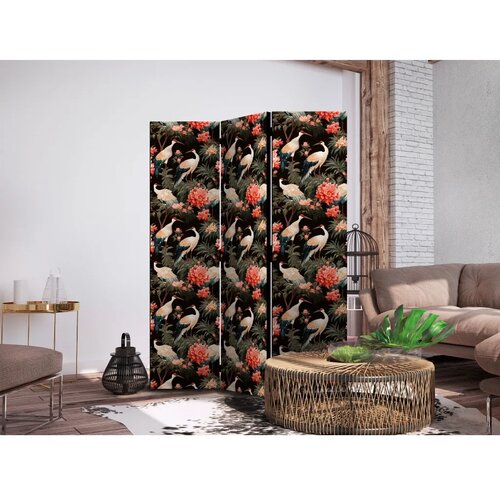  Paravan - Ornament with birds - silhouettes of cranes and peony flowers on a dark background 135x172 Jednostrani Cene