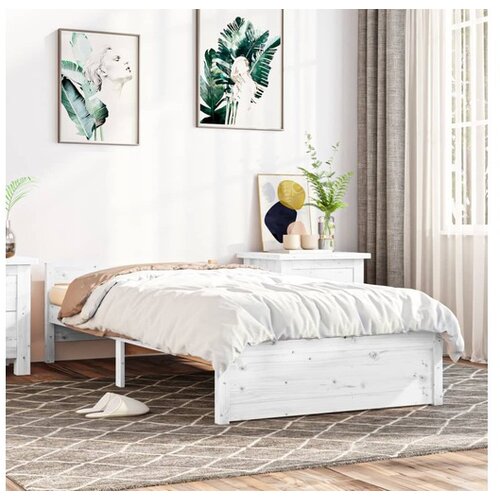  Posteljni okvir bel iz trdnega lesa 90x190 cm 3FT Cene