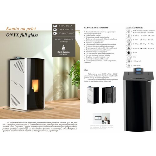 Mareli kamin na pelet onyx full glass 30 (4kW + 26kW) crna Cene