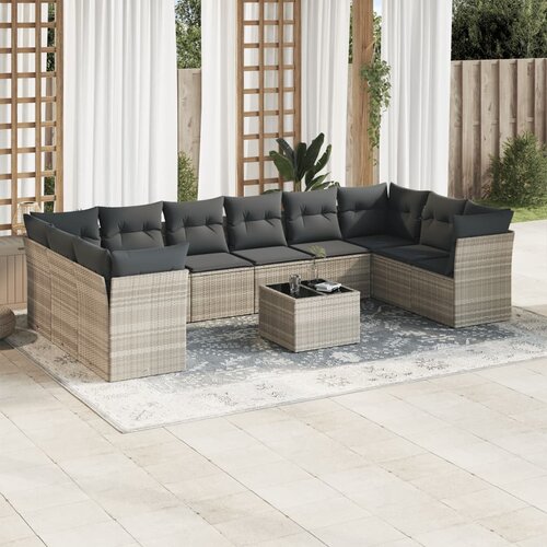 VidaXL 11-dijelni set vrtnih sofa poliratan s jastucima svijetlosivi Slike