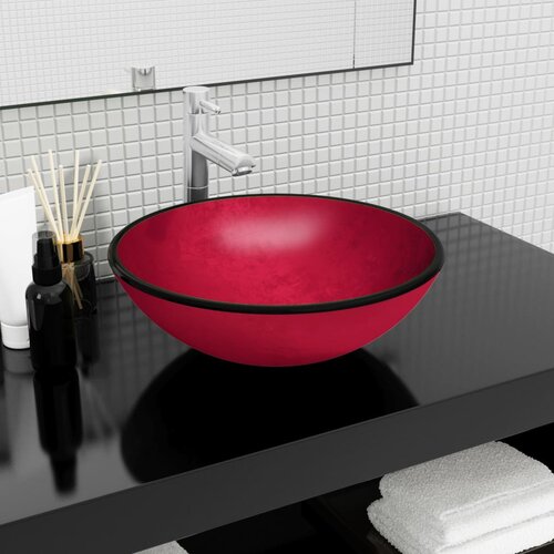 vidaXL Umivaonik od kaljenog stakla 42 x 14 cm Crvena Cijene