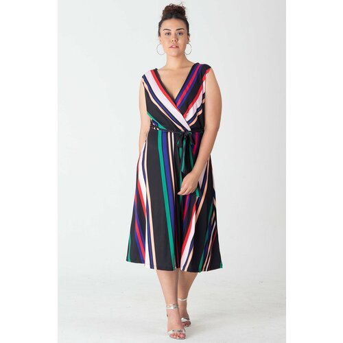Şans Women's Plus Size Patterned, Wrapped Striped Dress Cene
