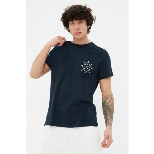 Trendyol Navy Blue Men Regular Fit Crew Neck Short Sleeved Printed T-Shirt Slike