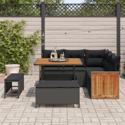 VidaXL 8-dijelni vrtni set sofa s jastučićima crni poli ratan akacija Slike
