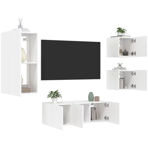  5-dijelni zidni TV elementi s LED bijeli od konstruiranog drva
