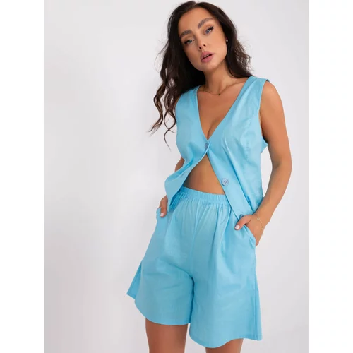 Fashion Hunters Light blue canvas summer set with shorts