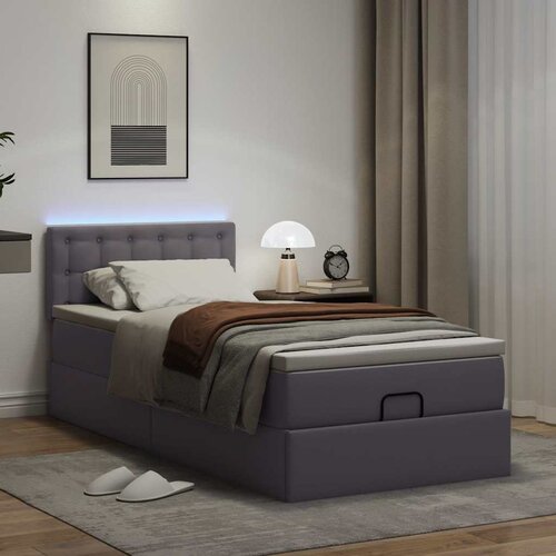 VidaXL Otomanski okvir kreveta s madracem sivi 100x200cm umjetna koža Slike