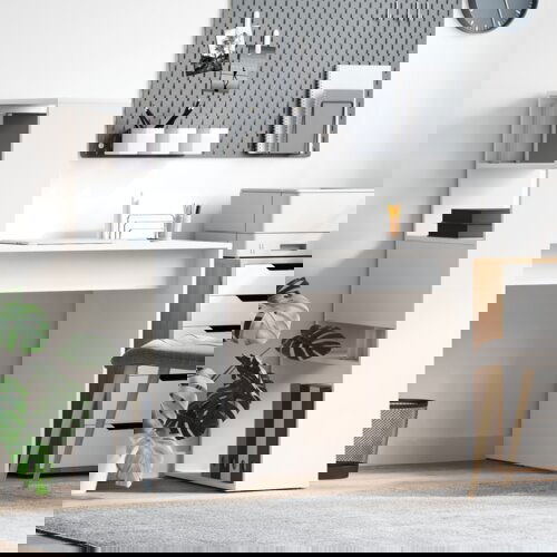 vidaXL miza s shranjevanjem Bela 113x54x120 cm Inženirski les Cene