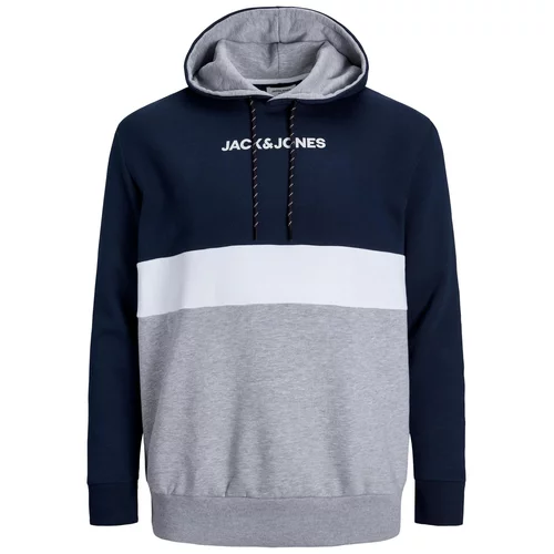 Jack & Jones Plus Sweater majica 'Reid' mornarsko plava / siva / bijela