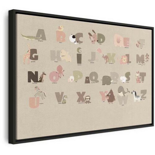  Slika - Alphabet at the Zoo - Joyful Animals and Their Names on a Beige Background 60x40 U crnom drvenom okviru Cijene