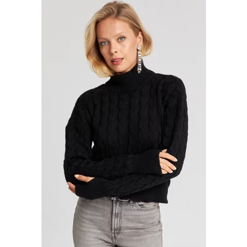 Cool & Sexy Women's Black Gloves Knitwear Sweater MIW1318