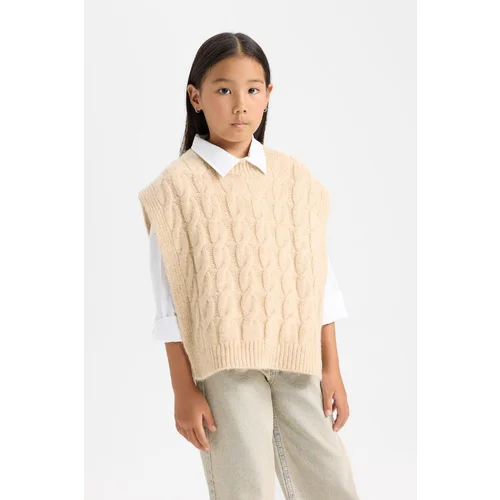 Defacto Girl's Crew Neck Hair Knitting Patterned Knitwear Sweater