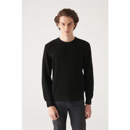 Avva Men's Black Double Collar Detailed Textured Cotton Standard Fit Regular Cut Knitwear Sweater Slike